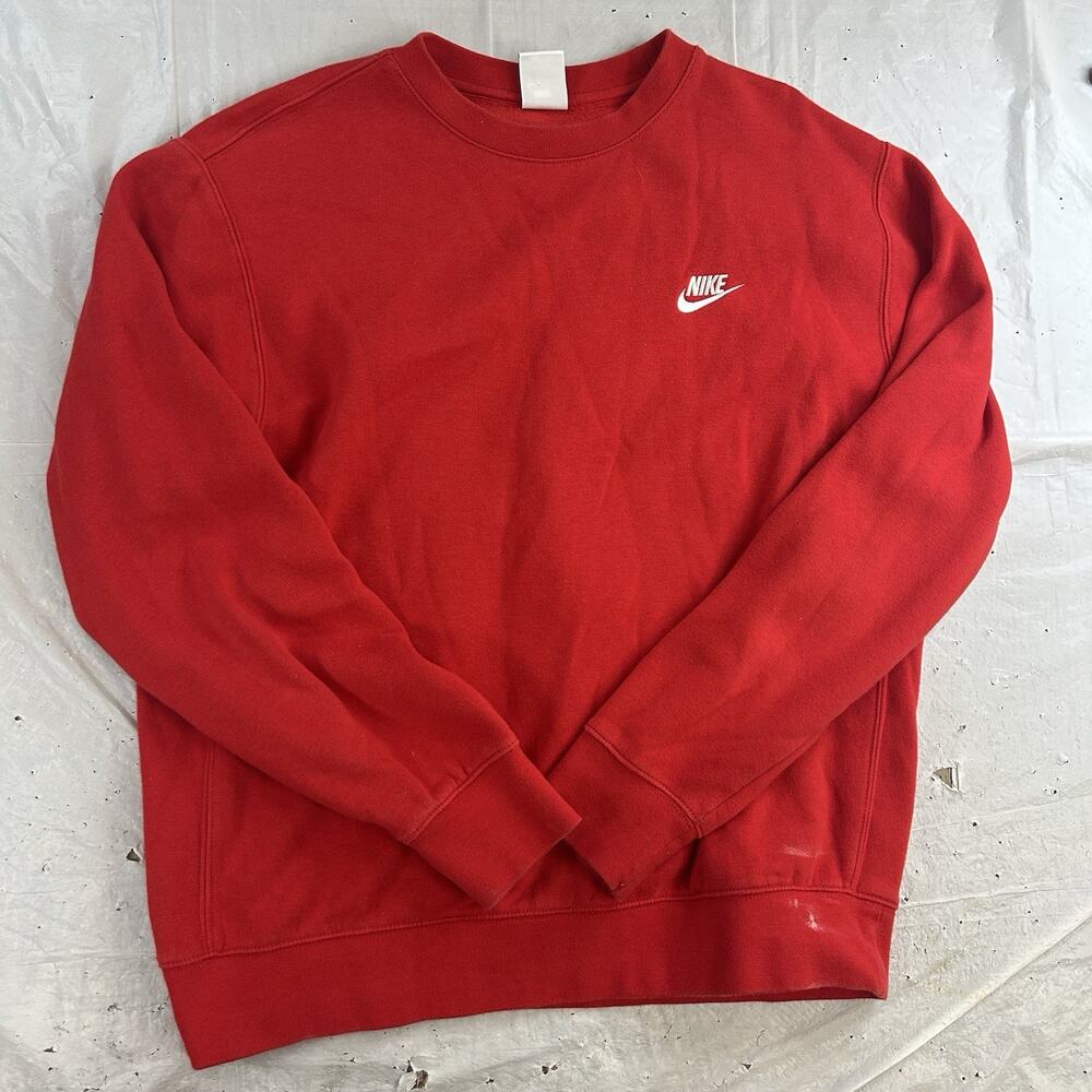 Nike Sweatshirt Mens Medium Red Fleece Pullover Crewneck Swoosh Logo Athletic